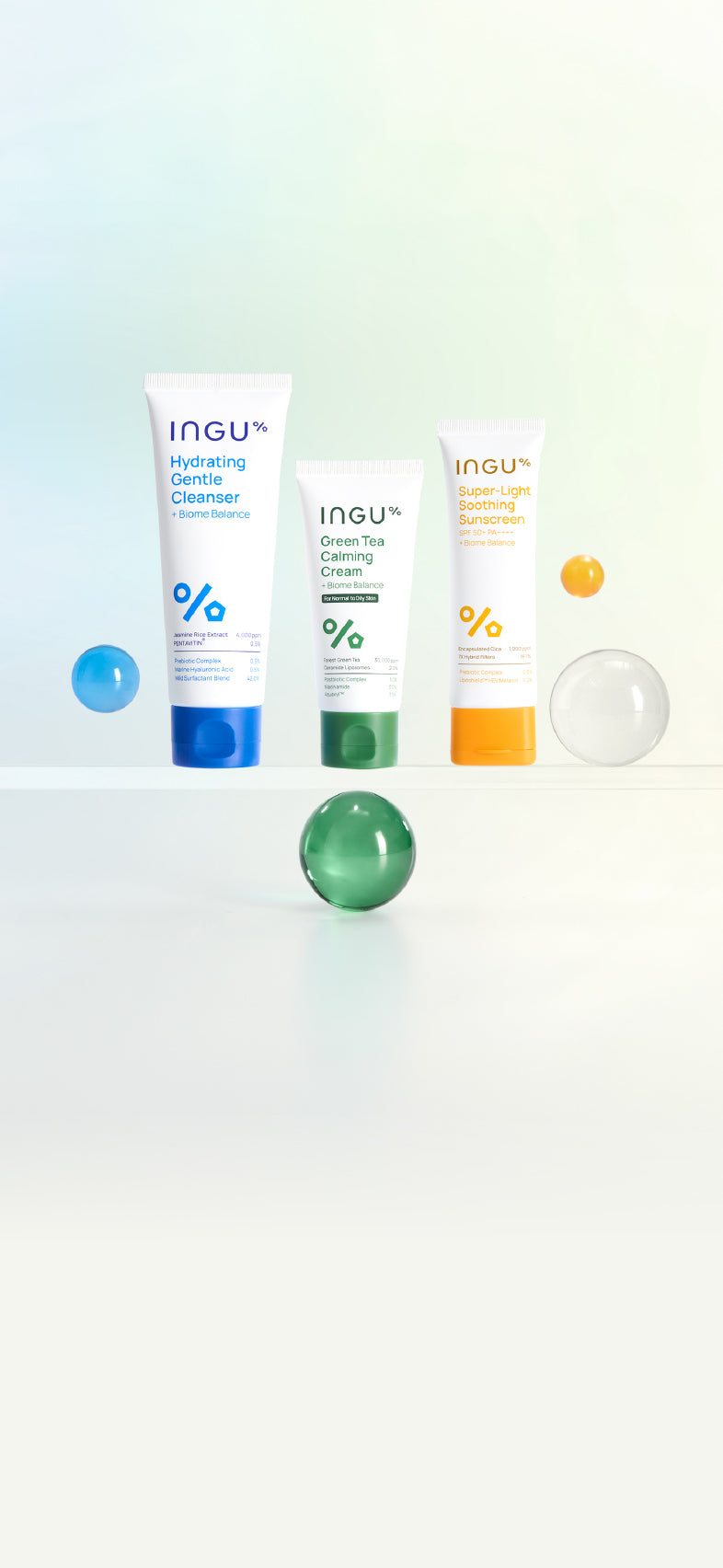 INGU Essential Series bottles standing upright
